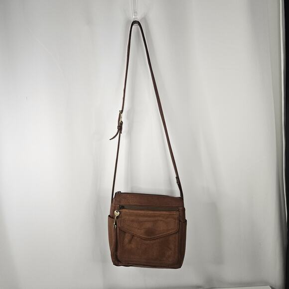 Fossil Ryder Satchel Purse Leather Handbag Crossbody Pebbled Classic Brown - Picture 3 of 16